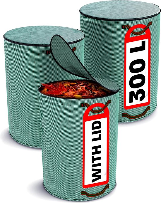 3 Tuinafvalzakken met Deksel met Ritssluiting 300L - 4 Stevige Handvatten - Stabiel - Opvouwbaar - Herbruikbaar - Robuust Polypropyleen van Gomimix
