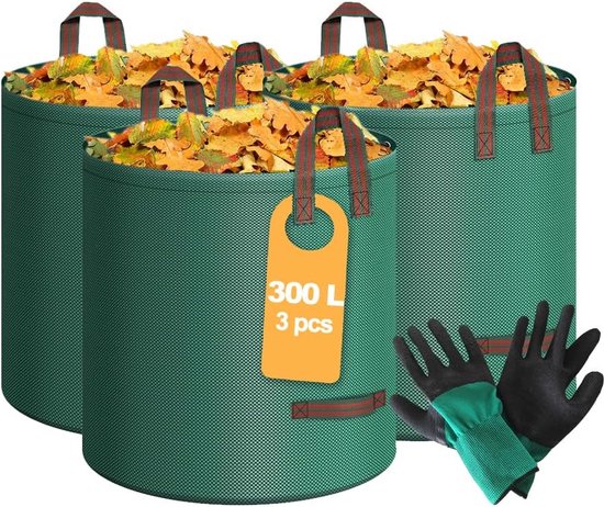 3 x 300 l bladzak, herbruikbare tuinafvalzak, robuuste/inklapbare tuinmandzakken, voor Clean Up Outdoor, Debrisbladeren, gras snijden, groen van Merkloos	