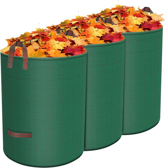 3 x 500 liter bladzak, tuinafvalzak, stabiel, zelfstaand, robuust en opvouwbaar, tuinafvalzakken met handgrepen, UV-stabiel en waterafstotend, robuust van polypropyleenweefsel (3 x 500 liter) van Norjews