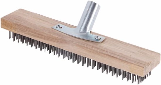 30 cm Stalen Draadbezem met Aansluiting voor Houten Stok - Metaal Bezem voor Verwijderen van Tuinmos - Onkruid - Hardnekkige Vlekken van Merkloos	