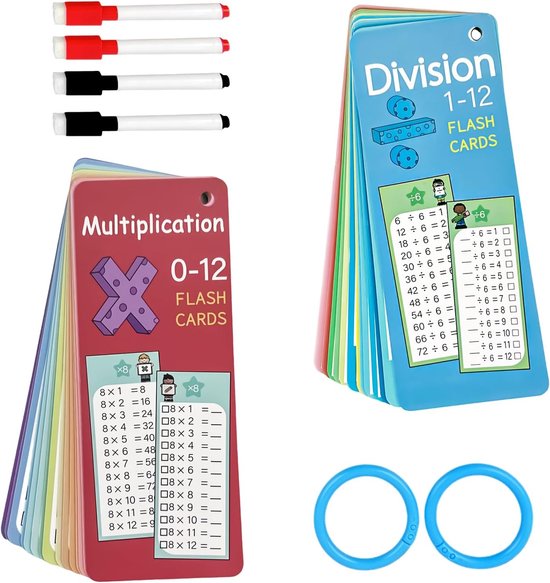30 stuks 1 x 1 leerspel - eenmalig leren - uitwisbaar - delen en eenmalig spel - vermenigvuldigingen - wiskunde - leerkaarten voor kinderen - wiskundespelletjes voor school en thuis van Merkloos	