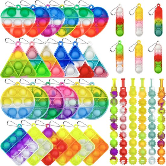 30 stuks pop-sleutelhangers - fidget toys voor kinderen - 6 verschillende vormen - mini pop-it hangers - cadeautje voor kinderverjaardag van Merkloos	
