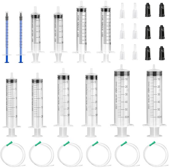 30 Stuks Spuit zonder Naald, 1 ml tot 60 ml, Herbruikbare Plastic Spuitset voor Laboratoria, Dierlijke Voeding en Plantenirrigatie