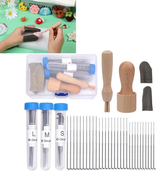 30 stuks viltgereedschapset - Praktische en draagbare vingerbeschermers met houten handvat - Viltstempelnaalden - Doe-het-zelf stempelgereedschap - 15*9*4 cm - Voor viltbewerking - Zilver van Merkloos	