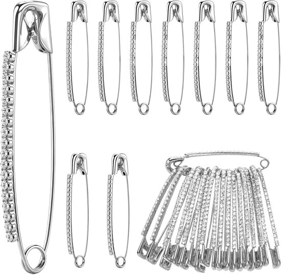 30 stuks zilveren strass veiligheidsspelden met doos, sok bedels voor vrouwen, zilveren veiligheidsspelden voor kleding broche fix, zilveren veiligheidsspelden bedels voor sokken sjaal revershoed van Hicarer