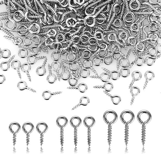 300 Stuk Kleine Oogschroeven - Ooghaakjes - Oogschroeven voor Sieraden Maken - DIY Kunst en Ambachten - Mini Roestvrijstalen Oogschroeven 8/10/12MM van Merkloos	