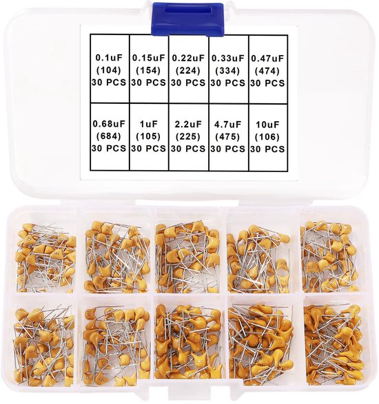 300 Stuks 10 Waarden 0.1uF-10uF Keramische Condensator Assortiment Kit - Multilayer Monolithische Chipcondensatoren - Elektronica Componenten van Merkloos	
