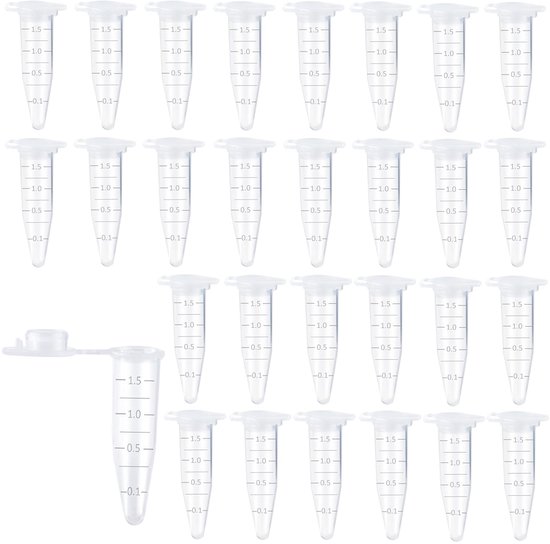 300 stuks reageerbuisjes voor centrifuge - 1,5 ml - kunststof - reageerbuis met conische punt - centrifugetubes micro-reageerbuizen voor laboratorium - transparant - met plat deksel - laboratoriumbenodigdheden - wetenschappelijk materiaal van Merkloos	