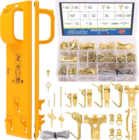 307Pcs Photo Hanging Kit - Picture Frame Hanger Tool met Level Ruler - 306Pcs Nails - Hooks - Hanging Thread - Screw Eyes - D Ring - Saw Tone Hanger voor Frame Hanging en Wall Mounting van Merkloos	