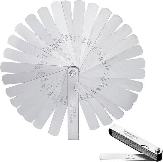 32 Blades - Probe Gauge - Valve Play - Motorcycle Valve Gauge - 0.02-1.0 mm - Double Marked Metric - Roof Rack Measuring Instrument voor het Meten van Gap - Width - Thickness - Metric Sizes van Merkloos	