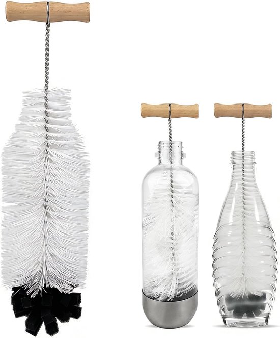 32 cm, flessenborstel, glasflesborstel, reinigingsborstel voor glazen flessen, met Sodastream fles
