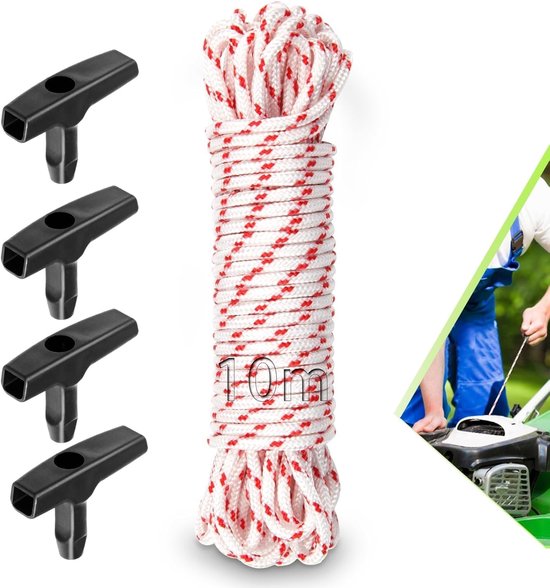 3,5 mm grasmaaier trekkoord 10 m trekkoord voor benzine grasmaaier met 4 stuks trekkoord handvat terugslag starter touw vervanging universele motor starter voor benzine grasmaaier kettingzaag van Merkloos	