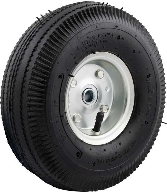3.50-4 steekwagenwiel - luchtband en stalen velg - 75 kg maximale belasting - 16 mm asgat/naafdiameter - inclusief kogellager van Merkloos	