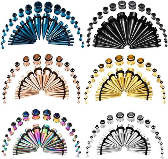 36 STK Ear Tapers Stretching Kit RVS Gauges Oor Plugs Tools Set Eyelet 14g-10mm