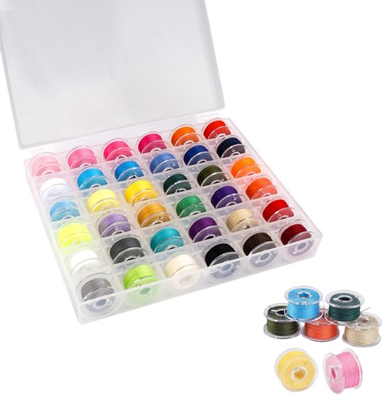 36 Stuks Naaimachine Spoeldraden met Opbergdoos - 36 Kleuren Spoelen Onderdraad - Gewikkelde Klossen Set voor Broer/Babylock/Janome/Elna/Kenmore van Merkloos	