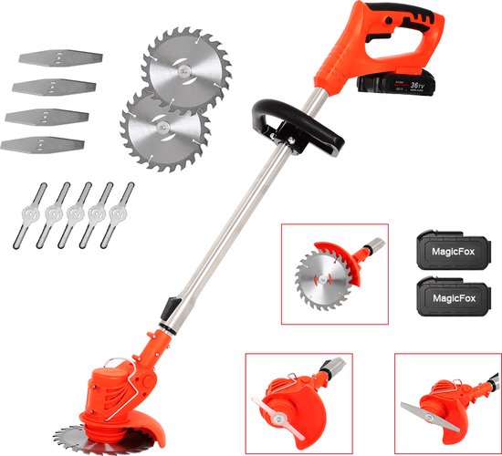 36V Grastrimmer - MAGICFOX - Draadloze -Telescopische steel - Verstelbare hoek - 3 Soorten messen