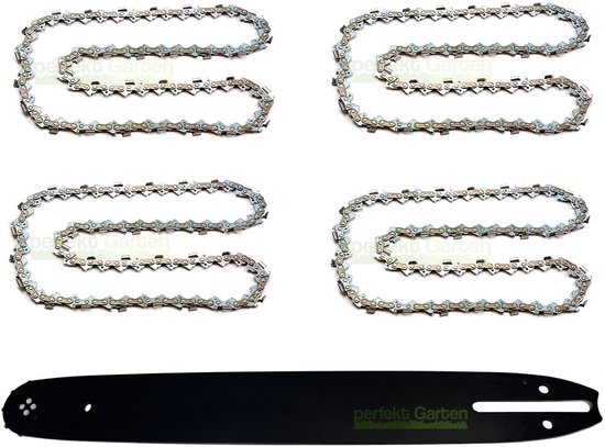 38 cm (15") 1,5 mm 0,325" 64 DL-zaagblad + 4 kettingen voor de Deltafox Ryobi Hecht Gardena-kettingzaag