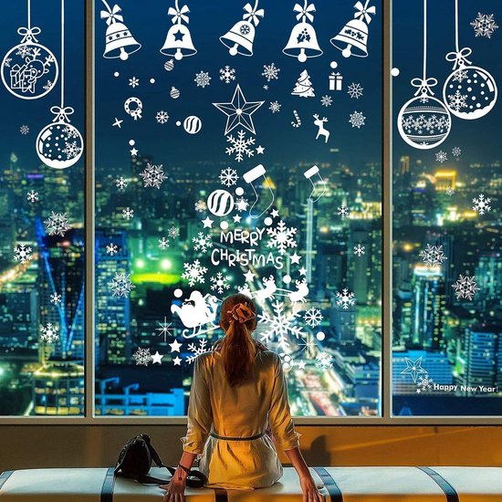 398 stuks zelfklevende raamdecoratie - Kerstmis - feest - nieuwjaarsbenodigdheden - doe-het-zelfdecoraties voor deuren - ramen - vitrines - kerstthemafeest - pvc