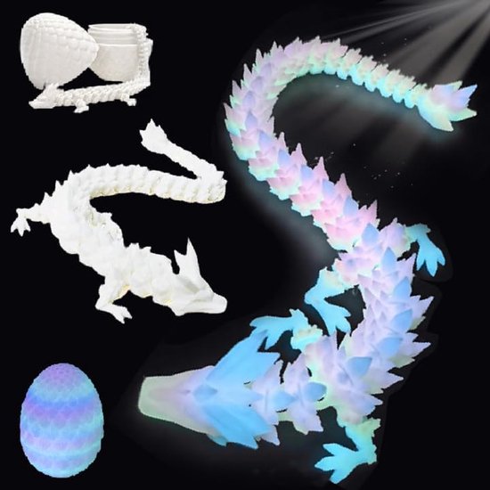 3D-Bedrukte Draak - Realistische Beweegbare Drakenfiguren - Gelede Kristallen Draak Fidgetspeelgoed - Kristal Draak Voor Huisdecoratie - Voor Kinderkamer en Woonkamer (Regenboogkleuren) van Merkloos	