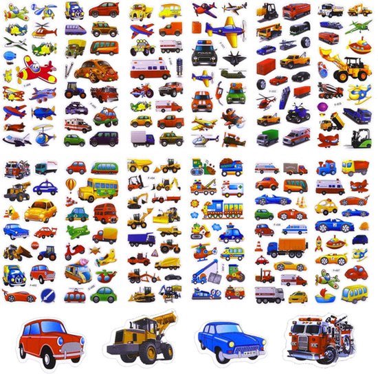 3D gezwollen stickers voor kinderen - 12 vellen auto's en vrachtwagenstickers - kinderstickers - leraar beloningsstickers - doe-het-zelf decoratie stickers - knutselen - scrapbooking - voor meisjes en jongens