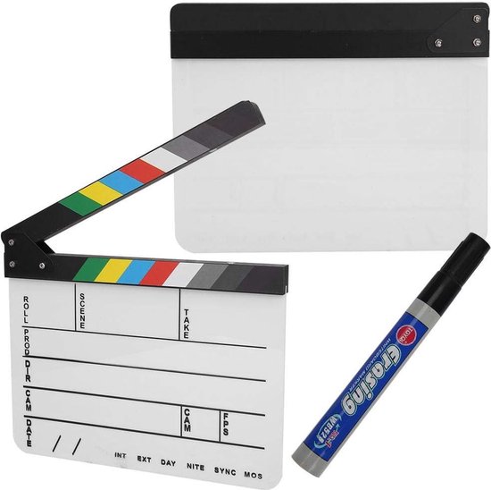 3mm Acryl Directeur Scene Clapperboard - TV Movie Action Clap Board - Wit Color Whiteboard van Merkloos	