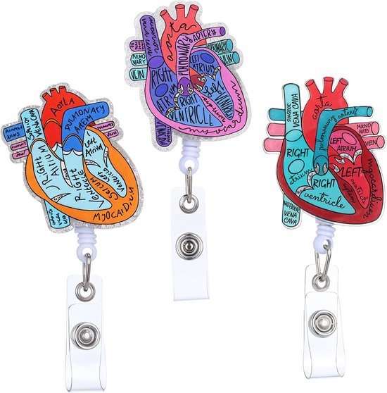 3Pcs Cardiale Hart Badge Reel Met Swivel Alligator Clip Cardiale Hart Flebotomie Badge Reel Houder Rollen Intrekbare Cardiale Badge Reel Houder Alligator Clip Badge Accessoires van Yuzhoukee