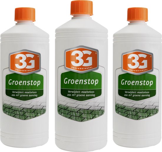 3x 3G Professioneel Groene Aanslag Verwijderaar 1 liter - Groene Aanslag Reiniger - Terras Reiniger - Mos Verwijderaar - Terras Schoonmaken - 3-pack - Oprit Reiniger