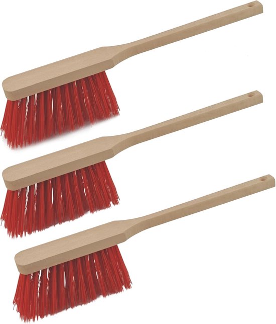 3x handborstels met lange steel I 45 cm I Elaston I houten garde sneeuwborstel stofborstel van Merkloos	