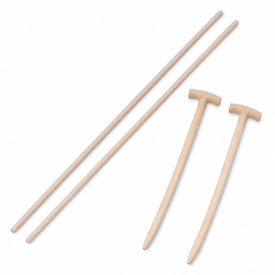 4-delige Houten Stelen Set - 2x Bezemsteel 130 cm + 2x Schopsteel 91 cm - Essenhout