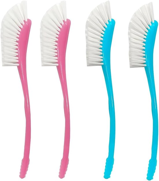 4 Delige Keukenborstel met Stevige Nylon Borstelharen, Schrobborstel met Handvat, Nylon, Afwasborstel - 23 cm voor Potten, Pannen, Gootsteen, Serviesgoed (Roze + Blauw)