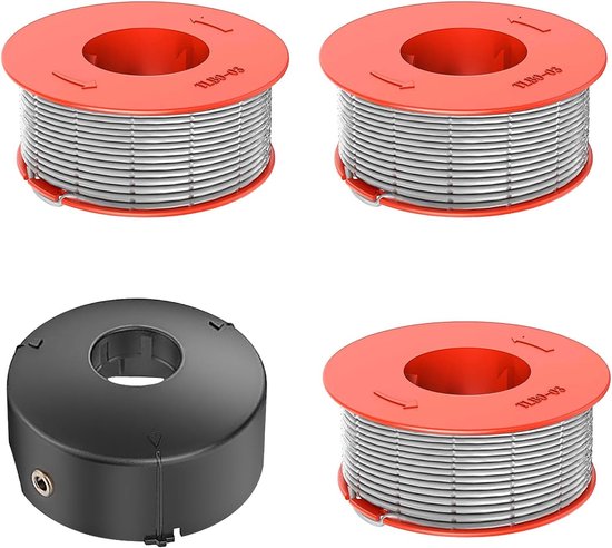 4-delige set – 3 spoelen + 1 afdekkap – geschikt voor Bosch F016800175 trimmerdraad – vervangende grastrimmerlijn, F016L71088 beschermkap, diameter 1,6 mm – grastrimmer accessoires van Merkloos	