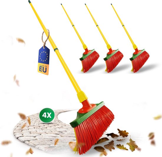 4-delige Set Harkbezemmen met Telescoopsteel (30 cm Kop) voor Buiten en Tuin