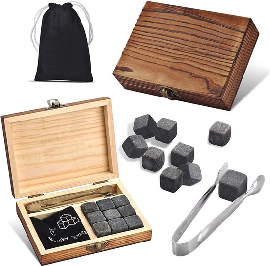 4-delige set whiskystenen met koelstenen en tang - ideaal voor whisky, gin en meer van Boelter Brands