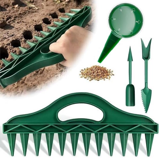 4-delige set zaaimachine - zaaddispenser voor vermeerdering - Verspeenset - plantenhulp met 12 gaten - Kweekbenodigdheden - Groen van Elho