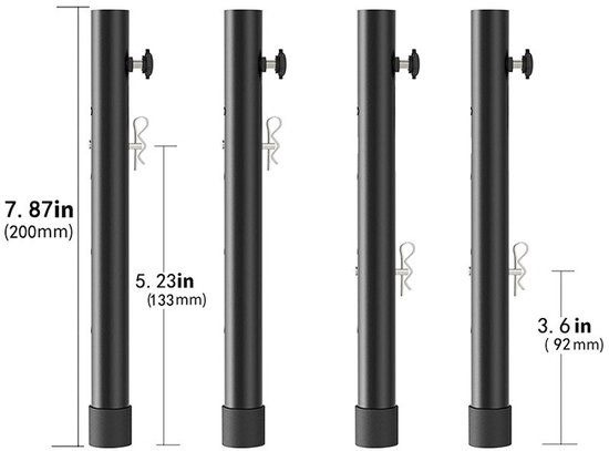 4-delige tafelpootverlenger, tafel-/werkbankverhoger, rechte of gebogen poot opvouwbare tafelpootverlenger - 20 cm van Merkloos	