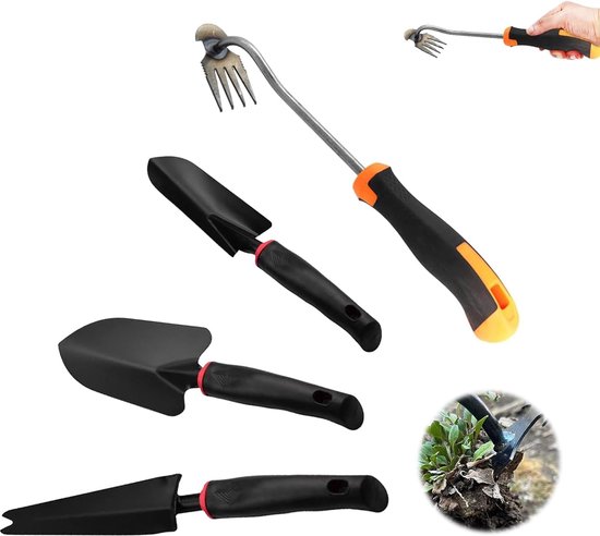 4-delige tuingereedschapset, onkruidsnijder, tuinhark, schep voor tuinmannen, onkruidverwijderingsapparaat voor tuinwieden, verplanten, ontwortelen van Merkloos	