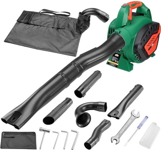 4 in 1 Bladblazer – Benzine – Inclusief Verzameltas – Hakselaar – Multifunctioneel – 113W – Groen van VONROC
