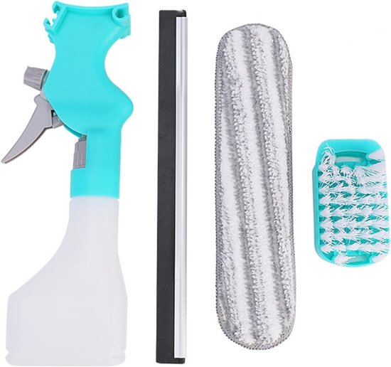 4-in-1 Douche Trekker met Wisdoek, Sprayfles en Borstel voor het Schoonmaken van Spiegels, Glas en Auto Ramen van Merkloos	