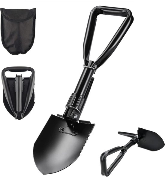 4 in 1 Opvouwbare Spade Koolstofstaal Tuinschep met Opbergtas Draagbare Multifunctionele Opvouwbare Schoffel Schoffel Veldspade Klein voor Camping Tuin Outdoor Survival van Hevanto
