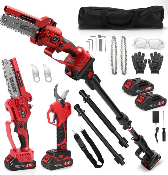 4-in-1 Snoeiset met Accu, Telescoopstang en 6 Inch Kettingzaag voor Hoge Takken van VONROC