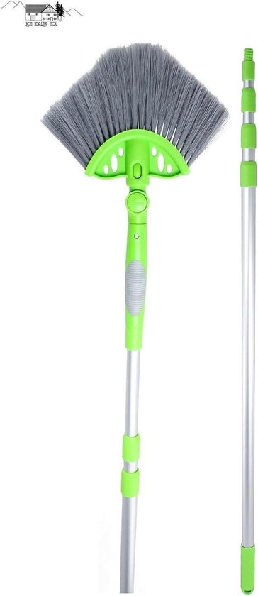 4 meter hoekbezem - verstelbare aluminium telescoopstang - spinweven - dakgoot - kunststof borstelharen van Flink.