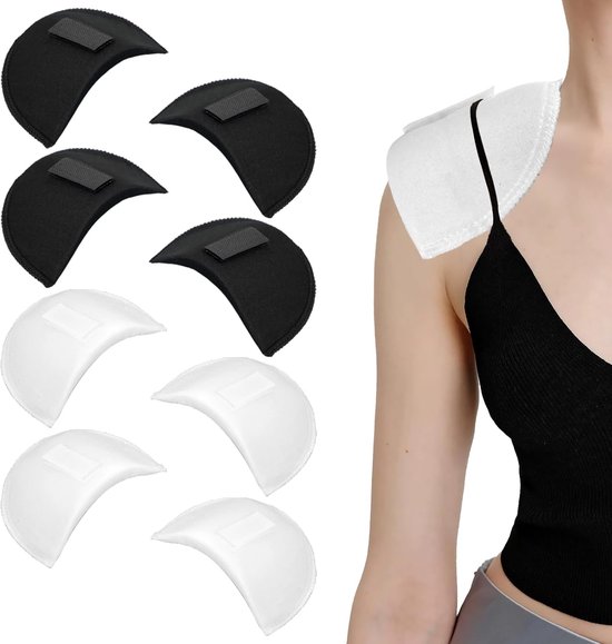 4 paar schoudervullingen met klittenband - schoudervullingen zonder naaien - zelfklevend klittenband - antislip schuimschouderkussens - afneembare spons - schoudervullingen voor kleding - pakken - modeaccessoires van Merkloos	