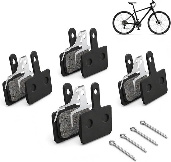 4 Paar Semi-Metalen Fiets Remblokken, Schijfremblokken met Pins en Veren, Compatibel met Shimano B01S B03S B05S MT200 MT400 MT500 en Tektro Modellen, MTB E-Bike Trekking Citybike Vervangingsset
