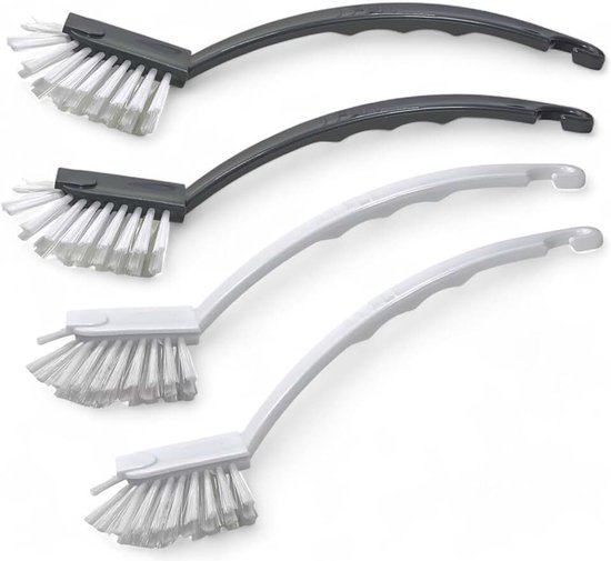 - 4-pack hoogwaardige afwasborstels met extra lang handvat en schraper. Perfecte spoelhulp voor een stralend schone keuken. Onmisbaar voor pannen, potten en servies, wit en grijs