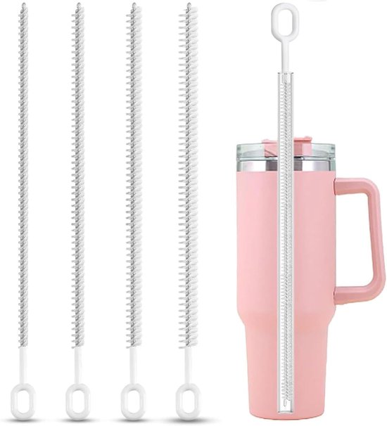 4-pack pijpreinigingsborstel, lange stroreinigingsborstels, roestvrijstalen pijpreinigers voor tuimelaar, drinkbeker, fles en buis, efficiënte reinigingsborstels voor drinkstro