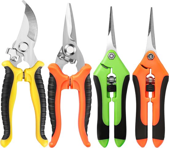 4-pack tuinsnoeischaar, roestvrijstalen tuinsnoeischaar, tuinschaar, snoeigereedschap, snoeischaar (4-pack geel oranje groen) van Merkloos	