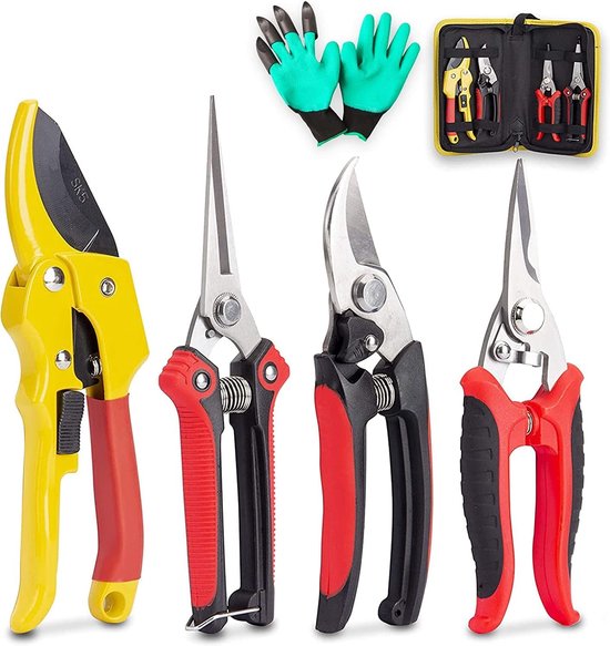 4 Packs Snoeischaar Tuin Cutter Clippers, Roestvrij Staal Scherpe snoeischaar Secateurs, Professionele Bypass Snoeien Handgereedschap Schaar Kit met Opbergtas van Merkloos	