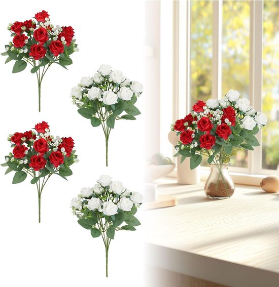 4 Pcs Artificial Roses Flowers Foam Roses Artificial Flowers Flower Arrangements Rose Heads Artificial Rose DIY Wedding Bouquets Bride Fake Rose for Garden Party Hotel Office Decoration (White, Red) van Merkloos	