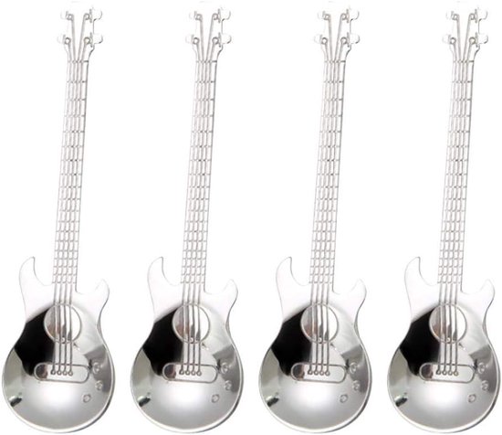 4 Piece Guitar Coffee Spoons, Stainless Steel Mini Guitar Shape Coffee Spoons Portable Guitar Spoon Set for Mixing Milkshake Tea Dessert Drink van Merkloos	
