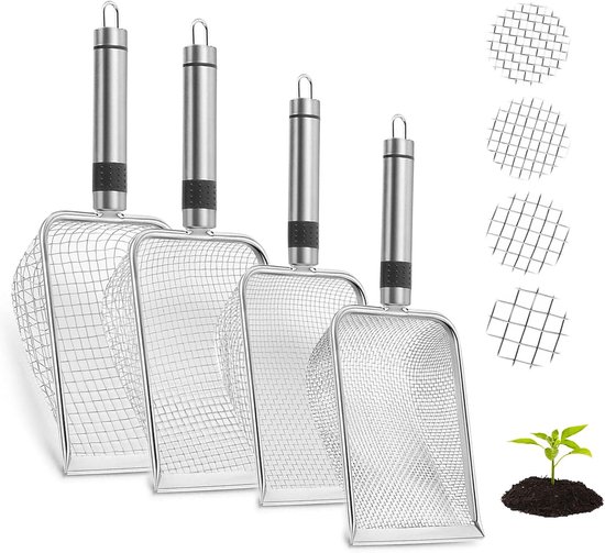 4 Pieces Garden Sieve - Tuinzeef Grond - Compostzeef met Handvat - Zeef voor Zand (2/2.8/3.8/5 mm Mesh) RVS voor Grond, Zaden, Compost en Grind van Talen Tools